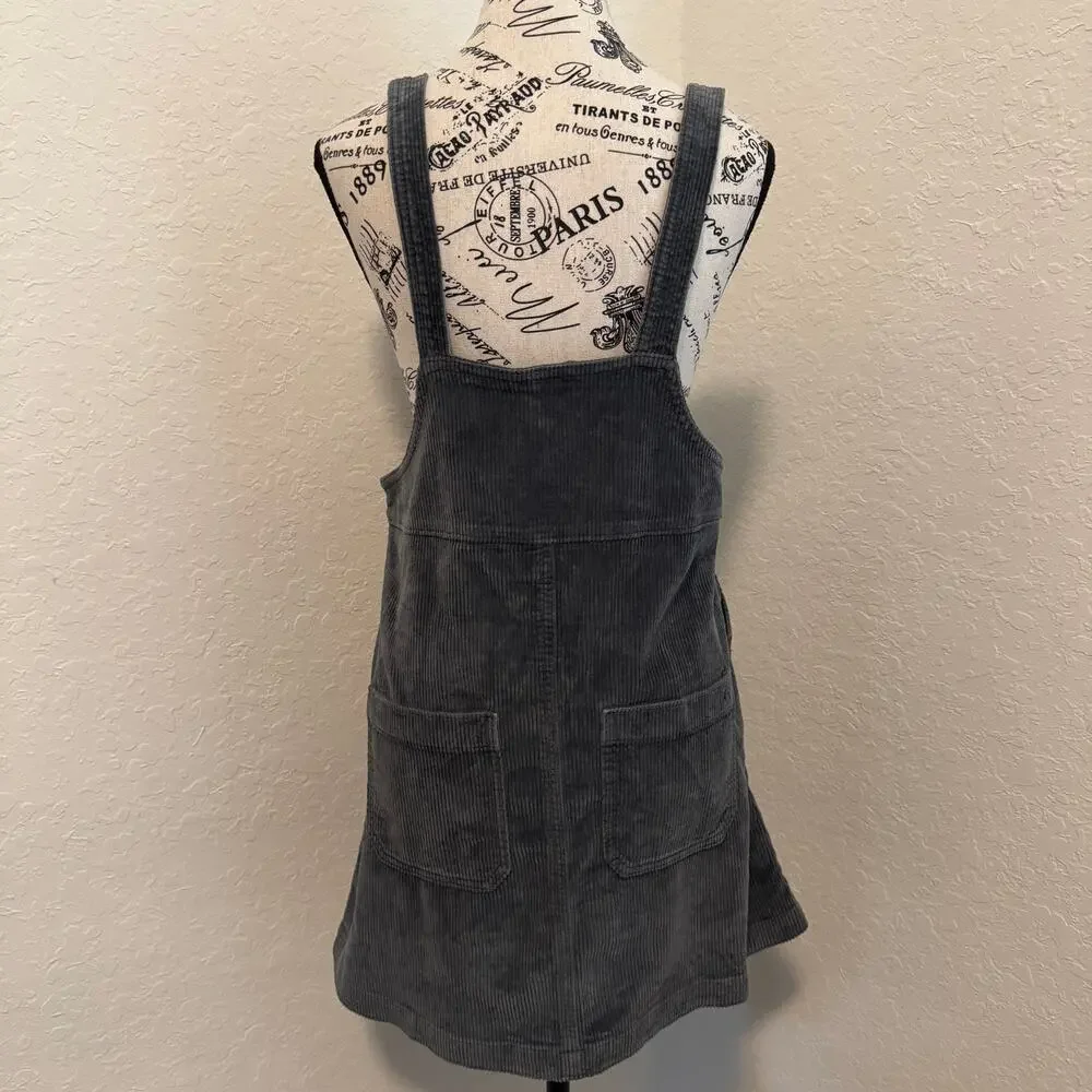American Eagle Charcoal Grey Corduroy Overall Pinafore Dress Size Small Classic - Picture 9 of 9